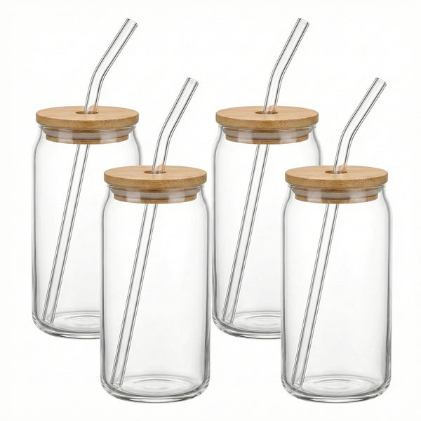 Avalon Set of 4 Glass Sippers - 18oz. with Bamboo Lid - Jay Companies