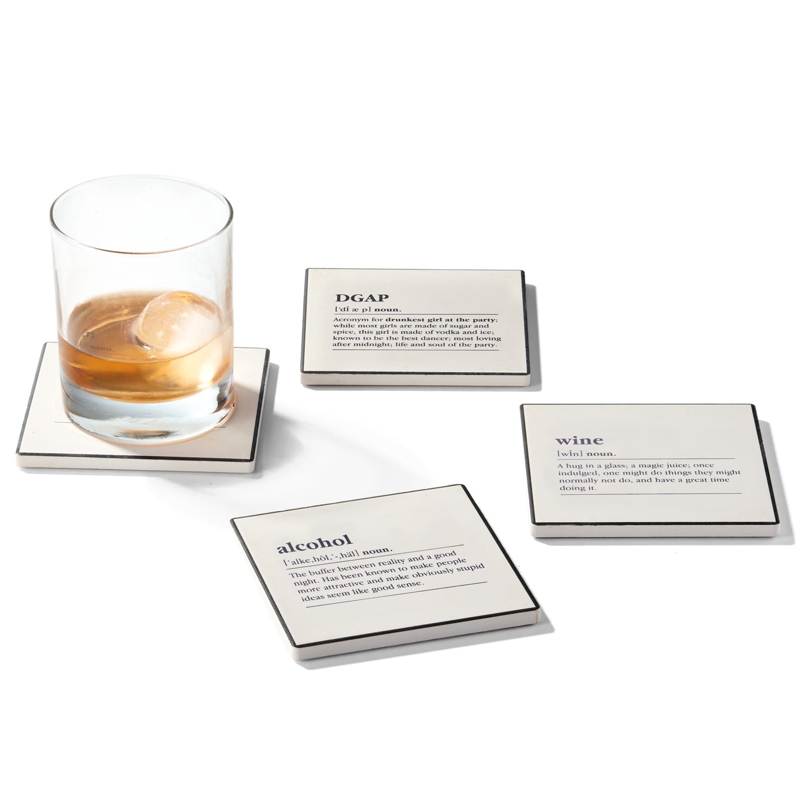 Definitions Set of 4 Ceramic Coasters - Stylish 4.25" Drink Protection