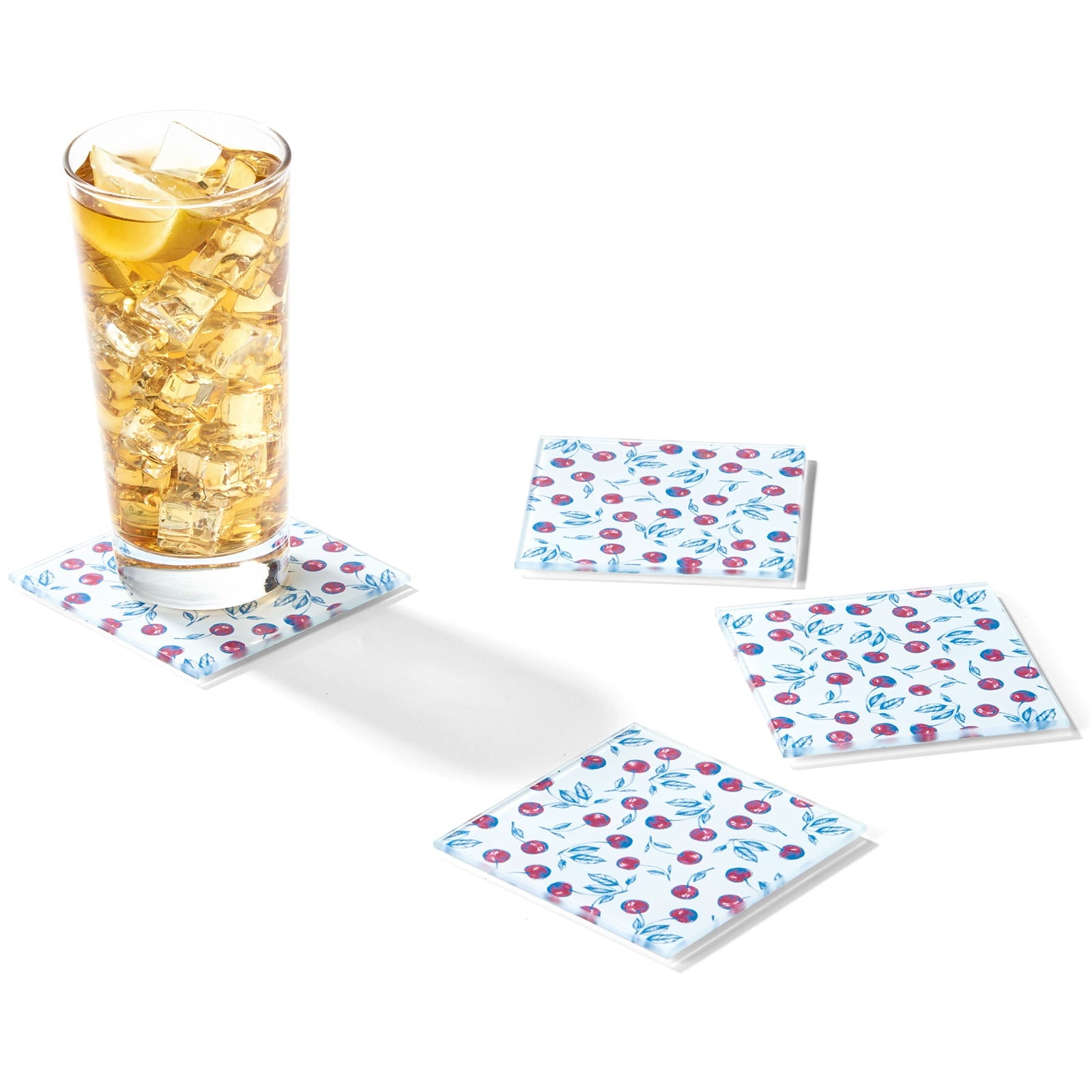 Bing Cherries Glass Coasters - Set of 4 with Gift Packaging