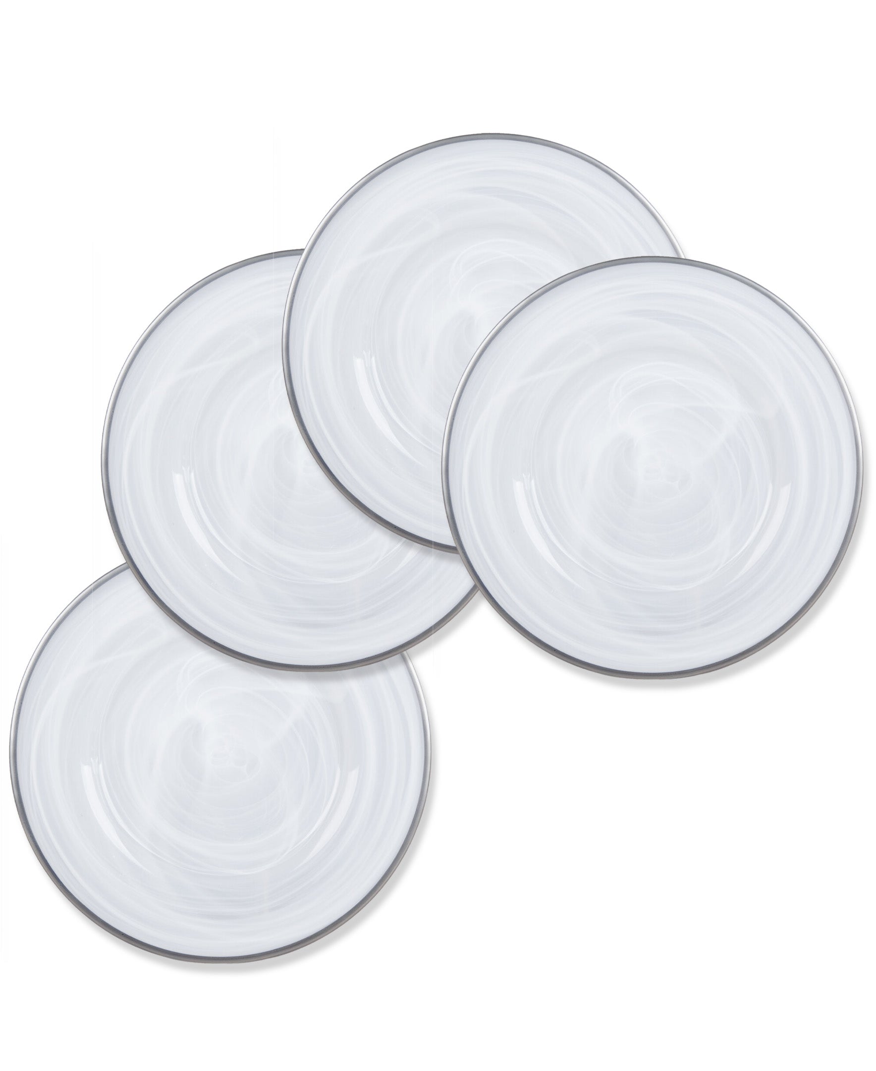 Alabaster Glass Charger Plates 4-Piece Set with Silver Rim 13"D