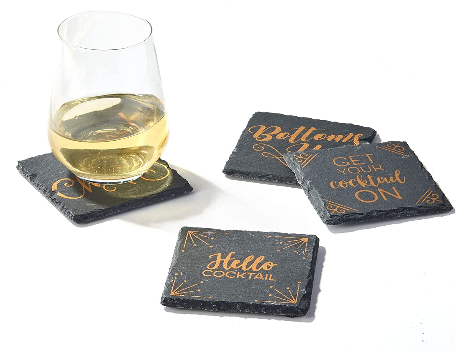 Slate Coasters Gold Trimmed Set Of 4