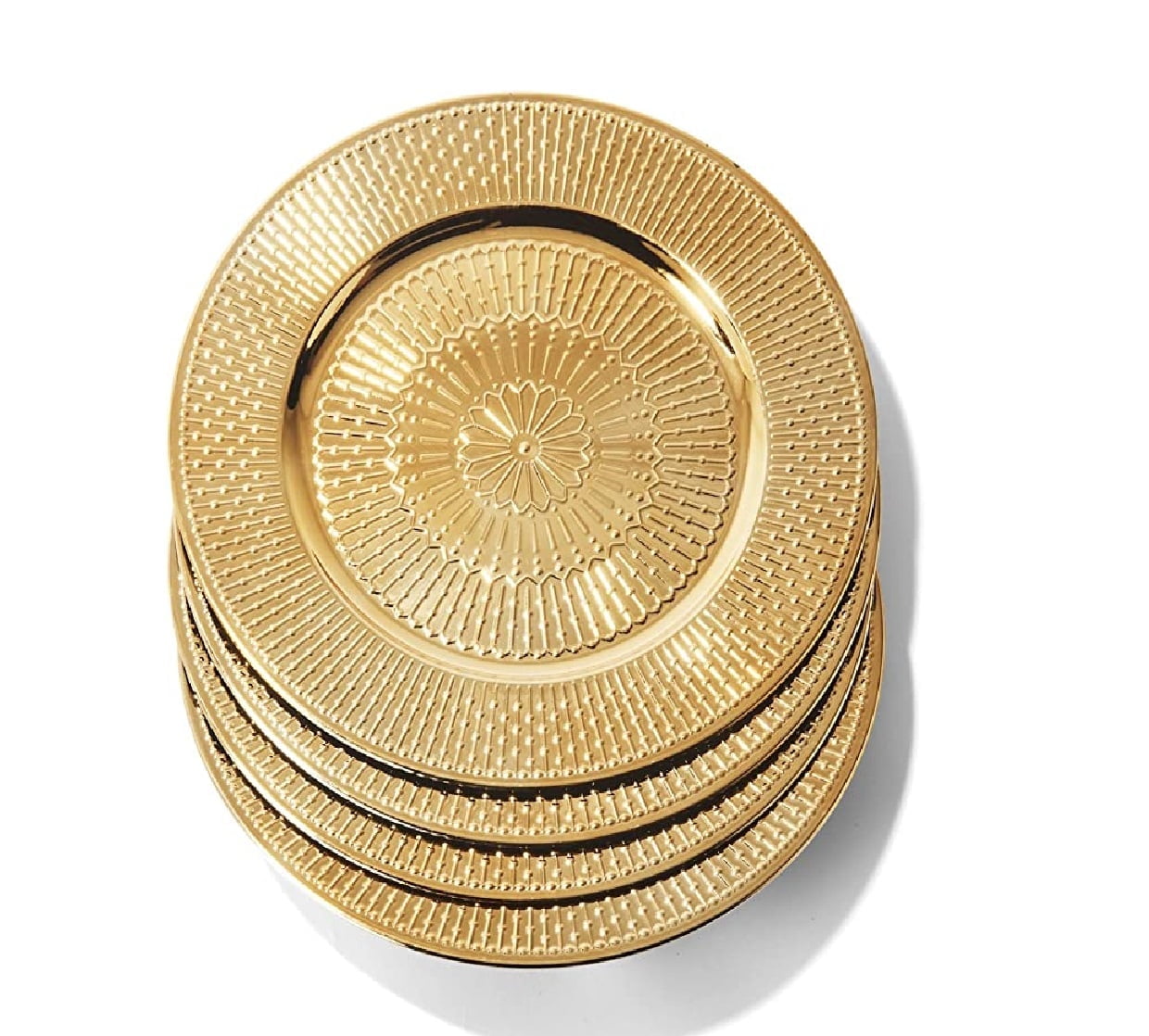 MEDALLION GOLD ELECTROPLATED CHARGER SET/4 13"D