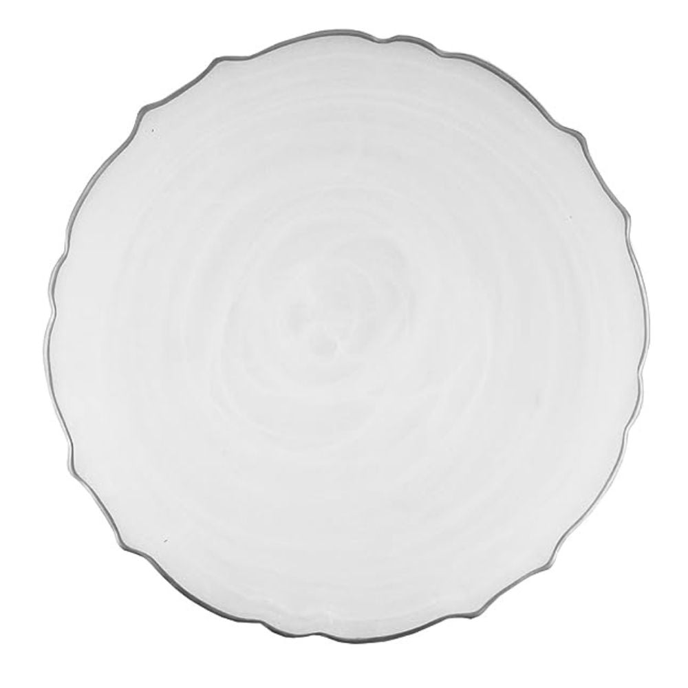 Alabaster Scallop White Charger Plate with Silver Rim by American Atelier
