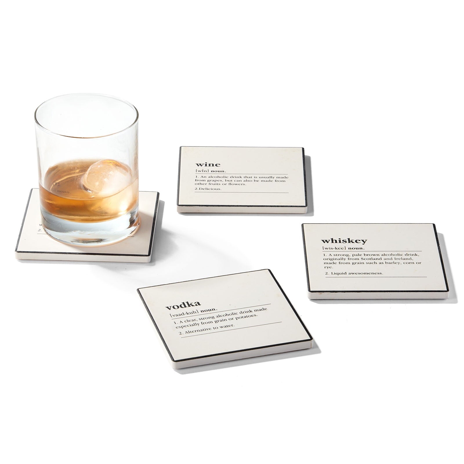 Spirits Set of 4 Ceramic Coasters - Stylish 4.25" Drink Protection