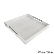 Sophisticated White and Gray Square Tray with Silver Handles