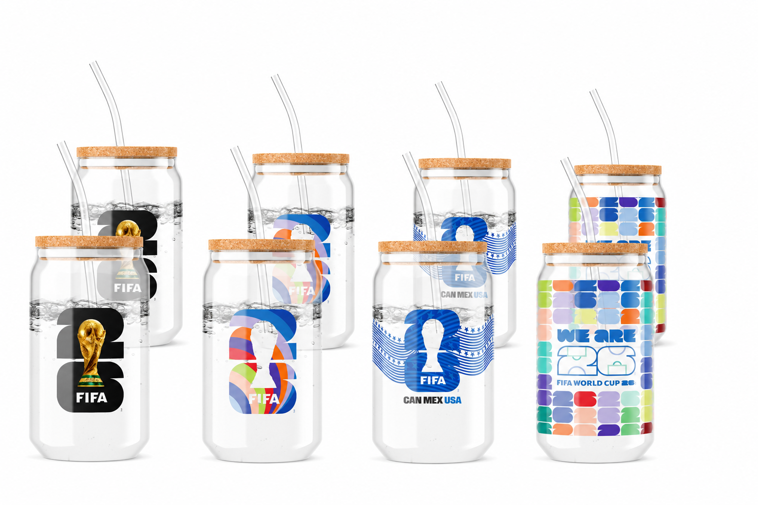 Official FIFA World Cup 2026 Edition 16 Oz Glass Sippers Bamboo lids with Glass Straws