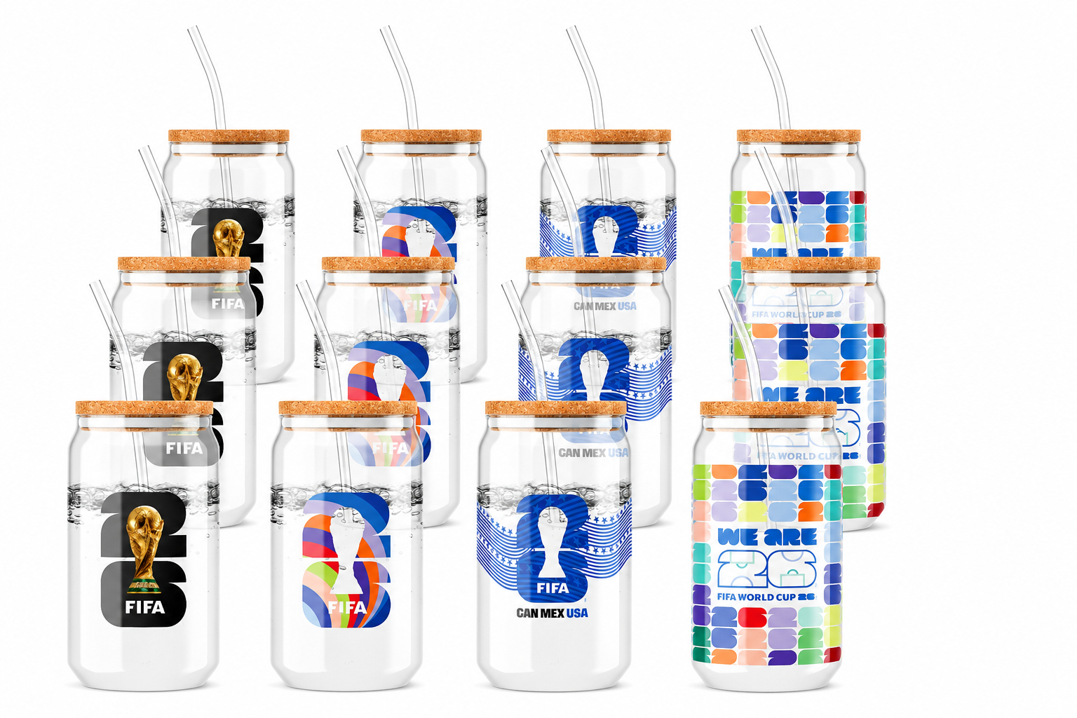 Official FIFA World Cup 2026 Edition 16 Oz Glass Sippers Bamboo lids with Glass Straws