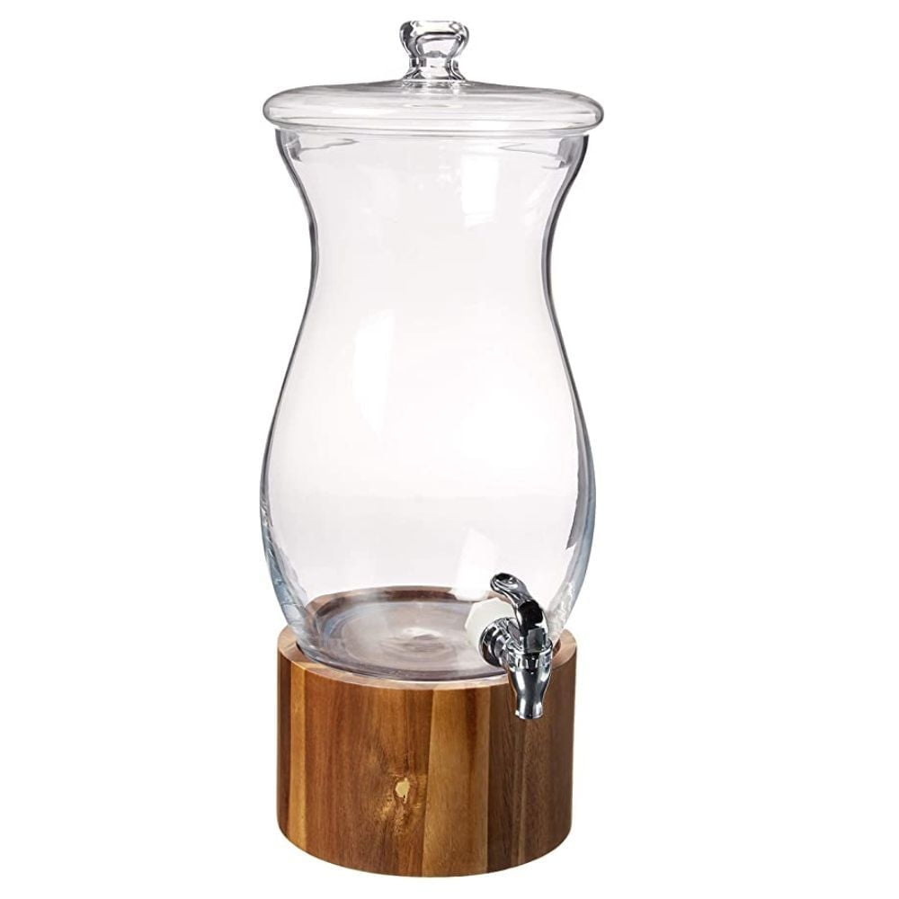 Glass Beverage Dispenser 206.25oz with Wooden Base - Elegant Entertaining Solution