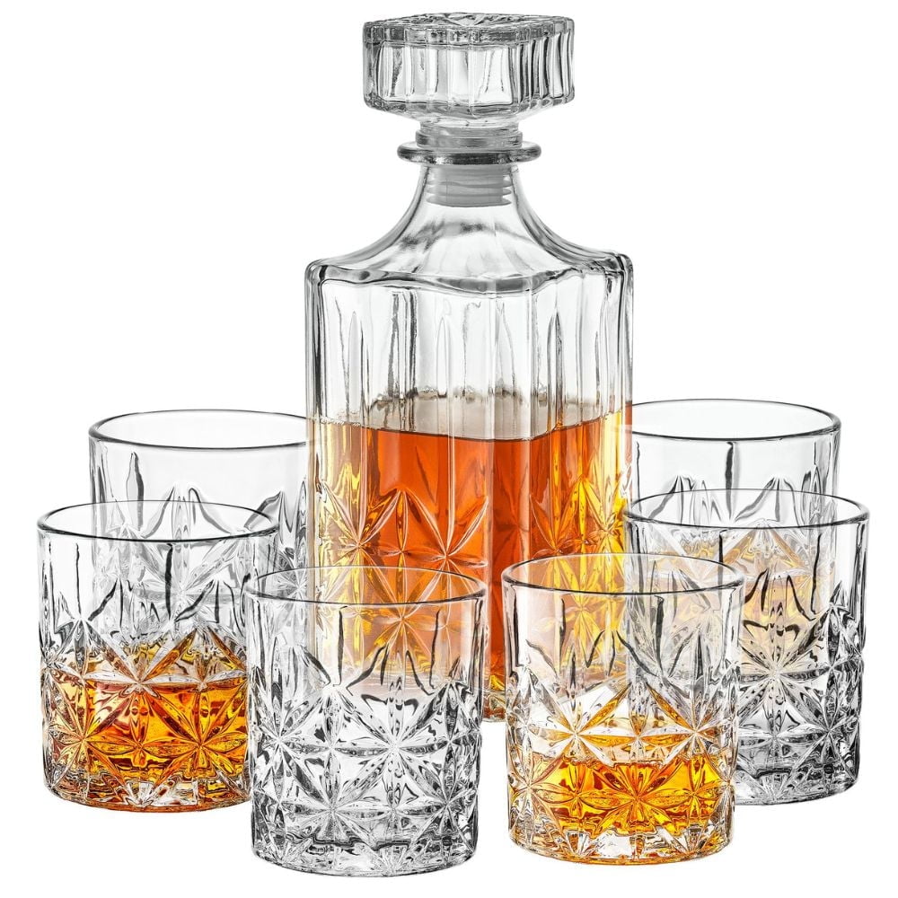 LUISVILLE 7 PC WHISKEY SET RB 6 GLASSES
