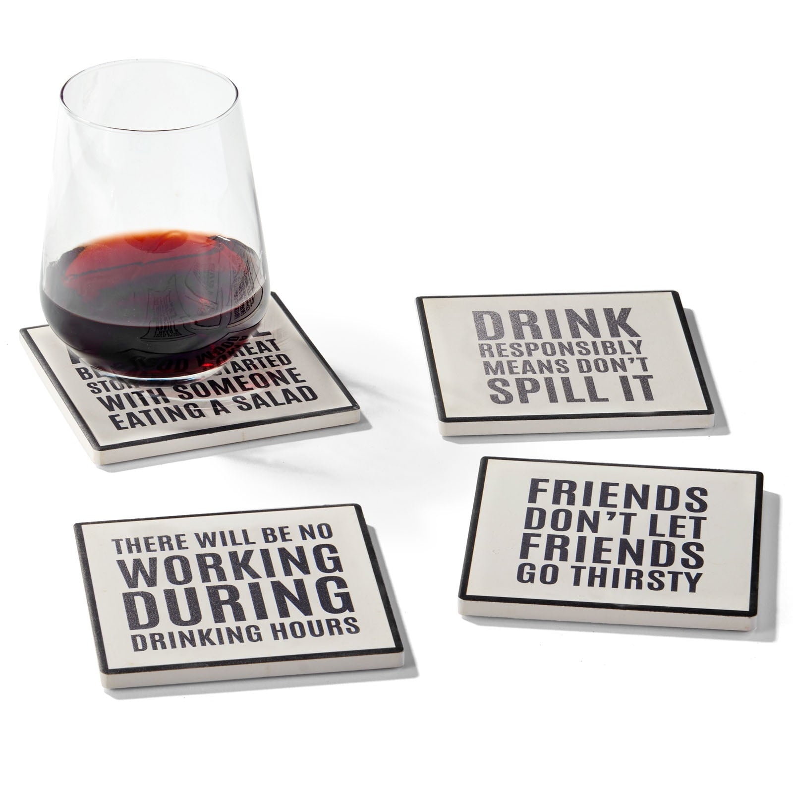 Work Hour Happy Hour Set of 4 Ceramic Coasters - Stylish 4.25" Drink Protection