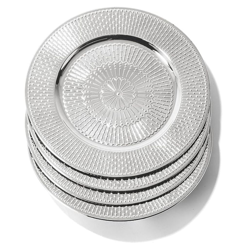 MEDALLION SILVER ELECTROPLATED CHARGER SET/4 13"D